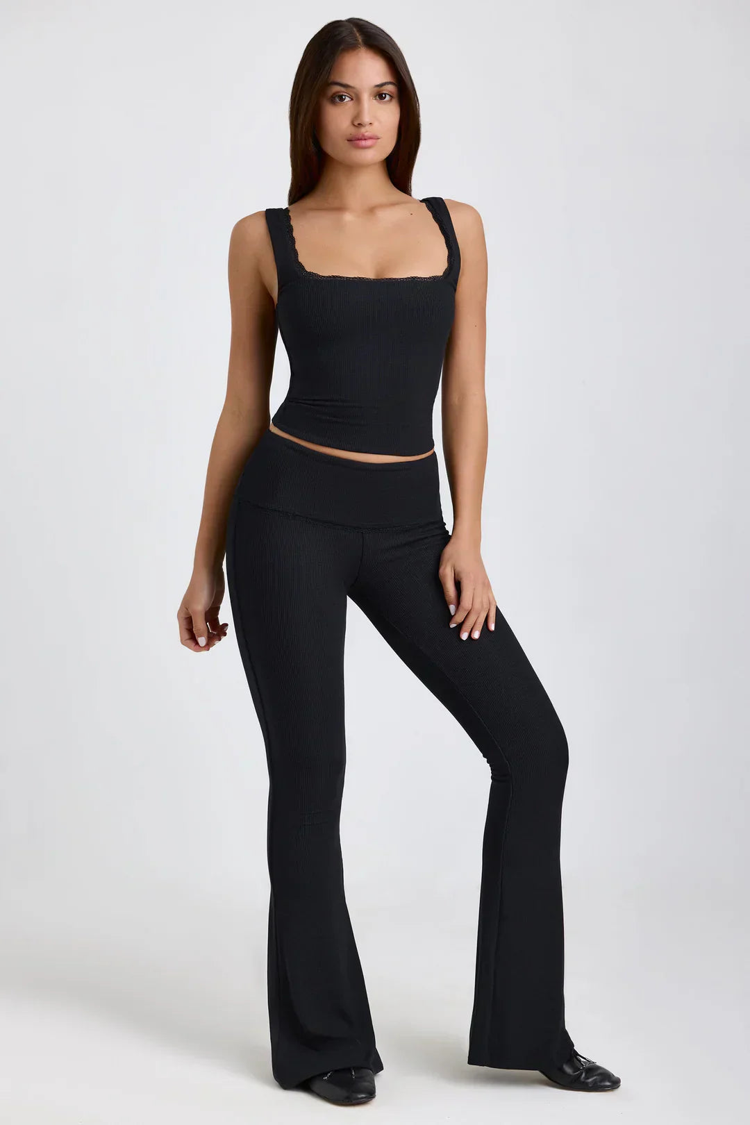 Heidi-Mode | Geripptes Modal Mid Rise Blus Top und Hose