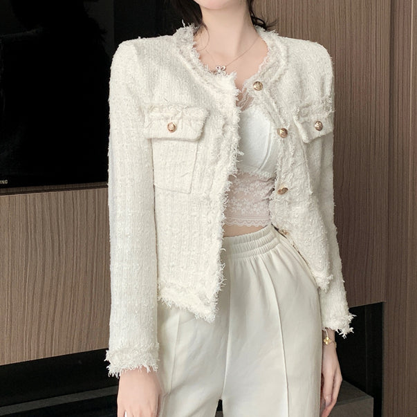 Heidi-Mode | Tweed Rundhals Einreiher Mantel