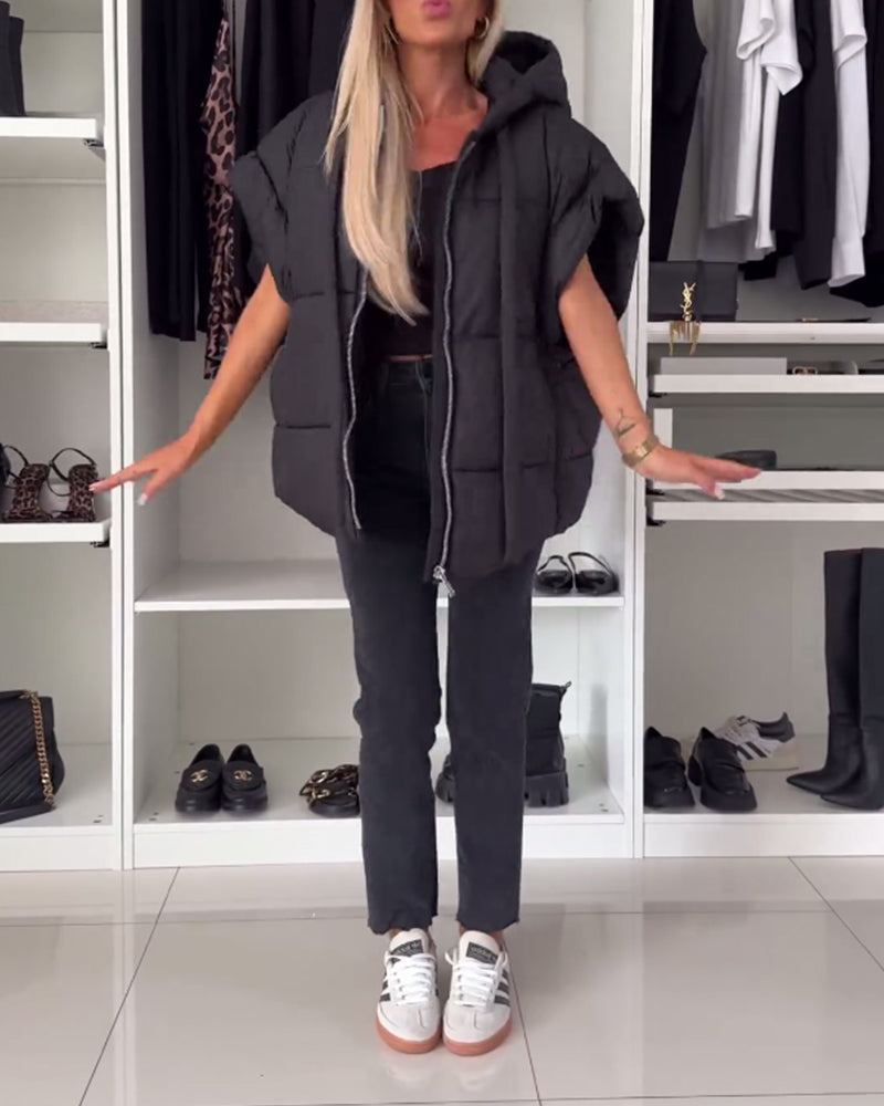 Heidi-Mode | Jacken mit Kapuze Einfarbig Reißverschluss und Kurzen Ärmeln