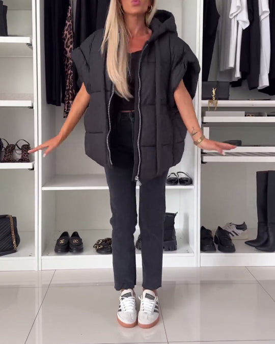 Heidi-Mode | Jacken mit Kapuze Einfarbig Reißverschluss und Kurzen Ärmeln