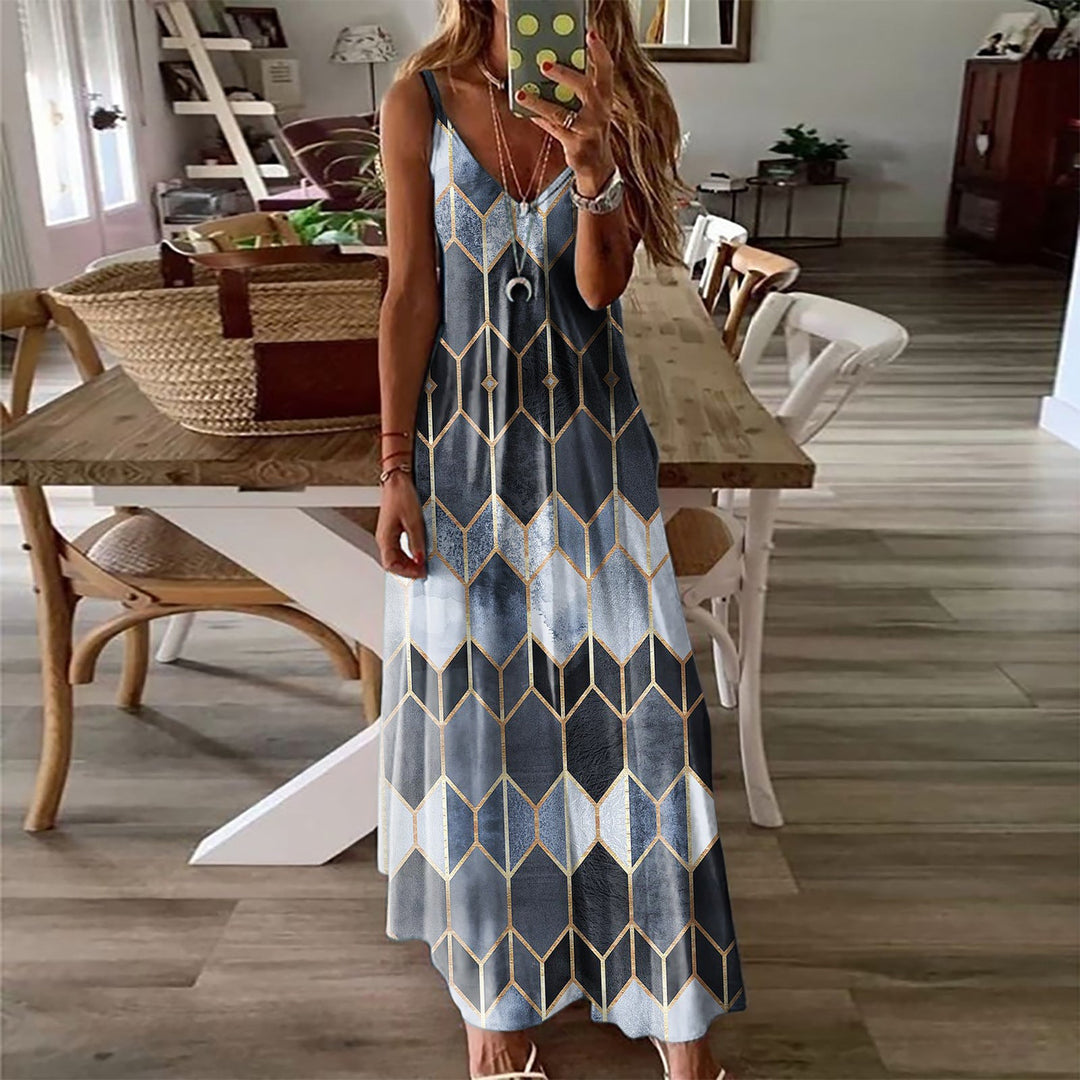 Heidi-Mode | Spaghetti-Träger Rückenfreies Ärmelloses Tie-Dye Lange Maxi-Kleid