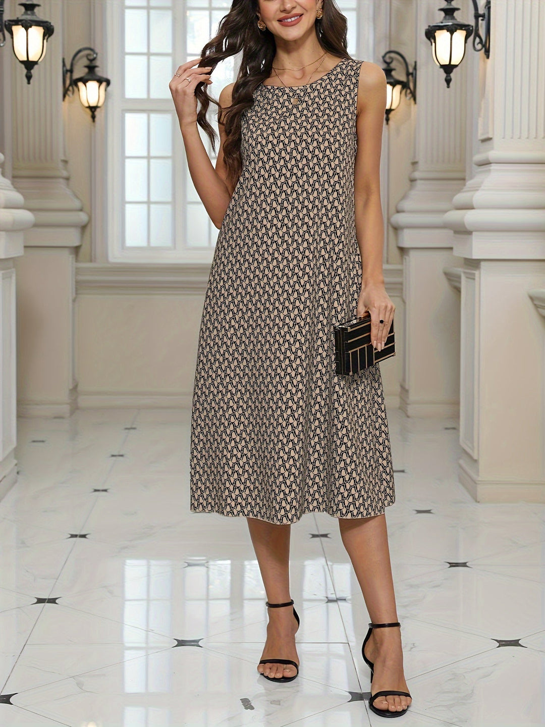 Heidi-Mode | Kleid mit Tasche und Allover-Muster Perfekt für Den Frühling und Den Sommer
