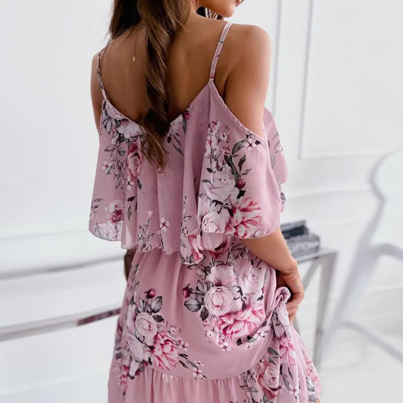 Heidi-Mode | Flower pattern summer dress with gathered straps