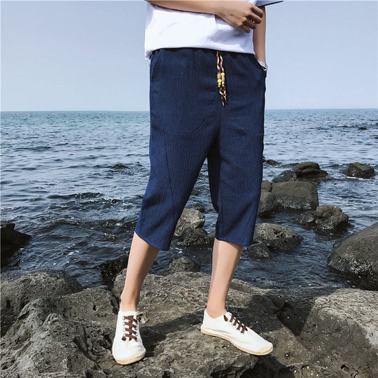 Herren lässige Leinenhose mit elastischem Bund und praktischen Taschen Heidi-Mode