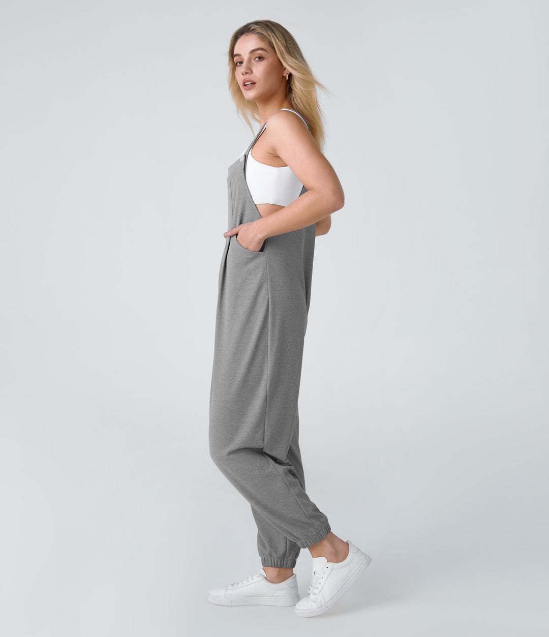 jumpsuit Mit Verstellbarem Gürtel Und Knöpfen, Mehreren Taschen Und Waffelmuster