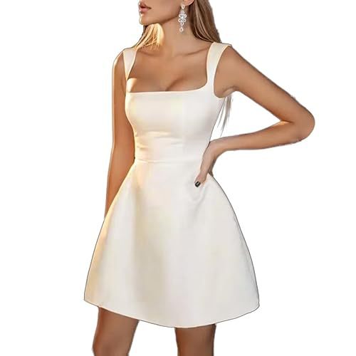 Premium Einfaches und kurzes Hochzeitskleid in A- Linie aus Satin