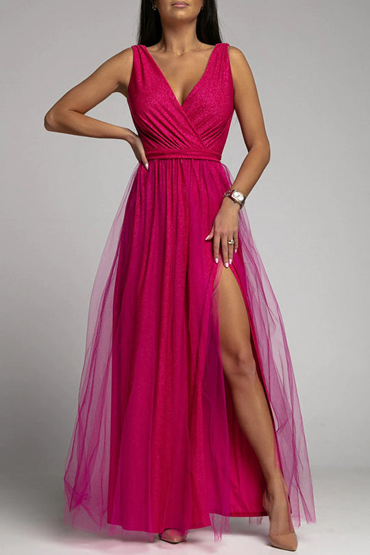 Heidi-Mode | It'S My Day Light Tulle Schlitz Maxi Kleid