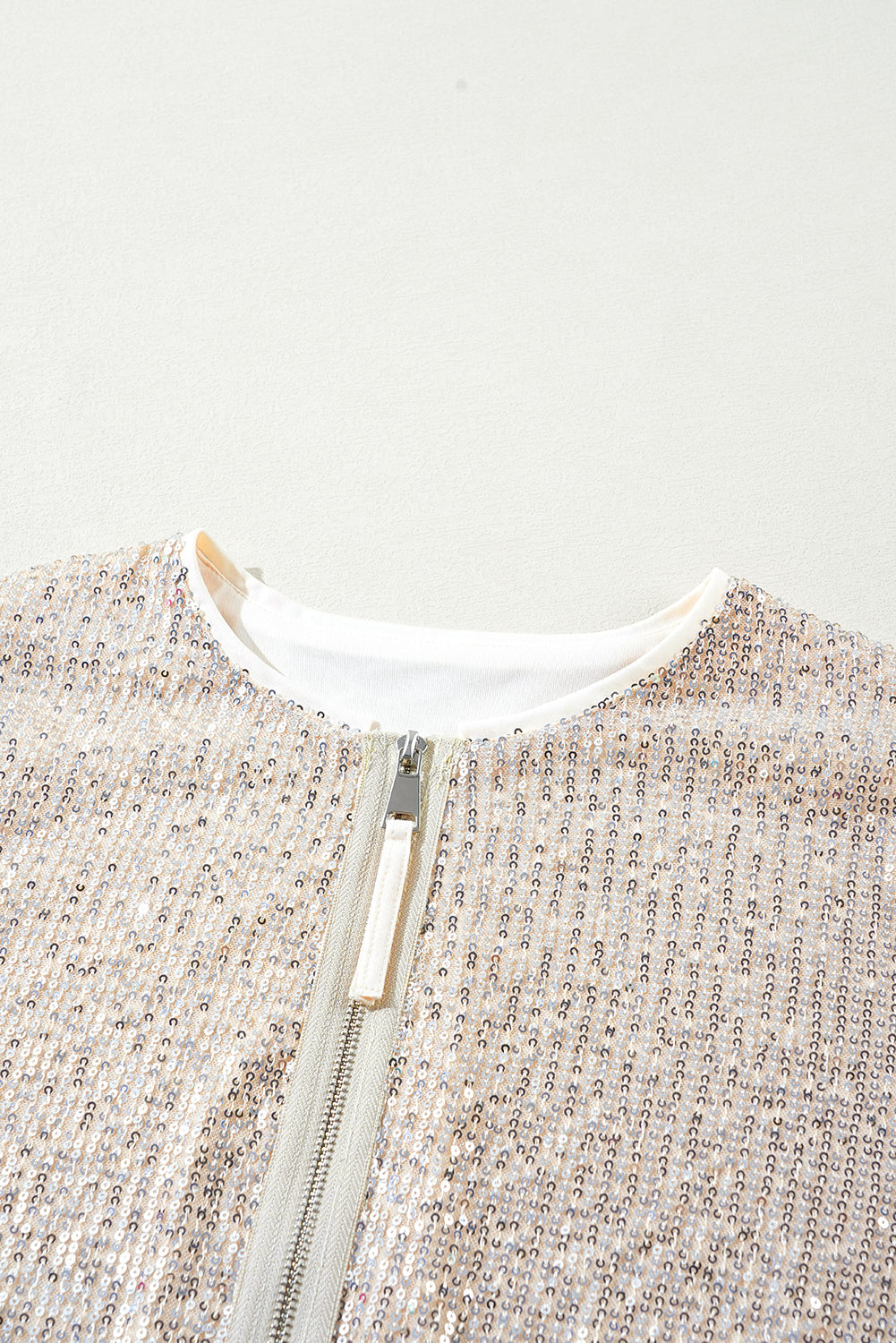 Pailletten Zip Up Rundhalsausschnitt Langarm Jacke