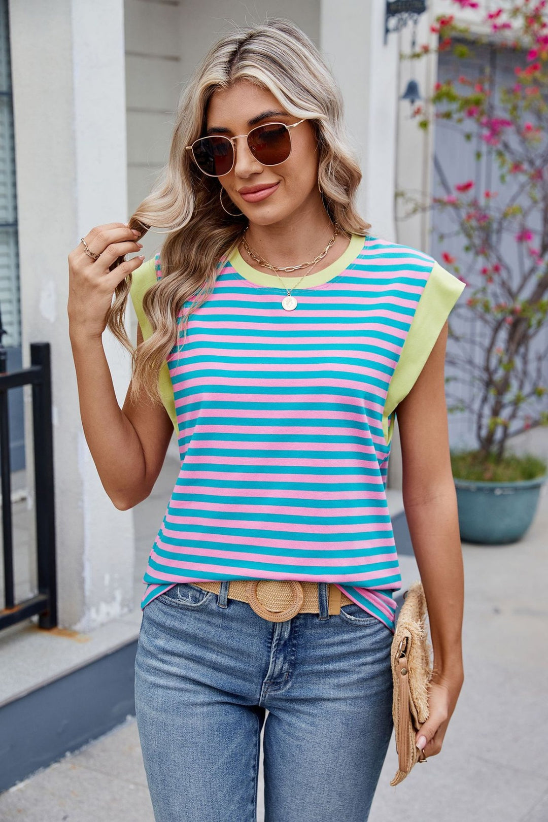 Heidi Mode | Gestreifte kontrastierende kurze Ärmel