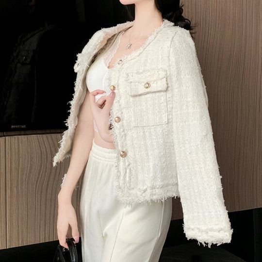 Heidi-Mode | Tweed Rundhals Einreiher Mantel