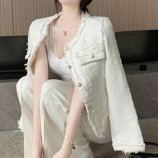 Heidi-Mode | Tweed Rundhals Einreiher Mantel