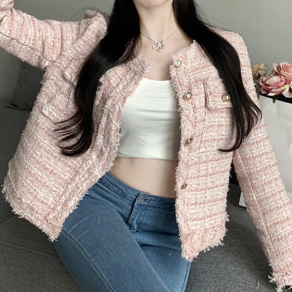 Heidi-Mode | Tweed Rundhals Einreiher Mantel