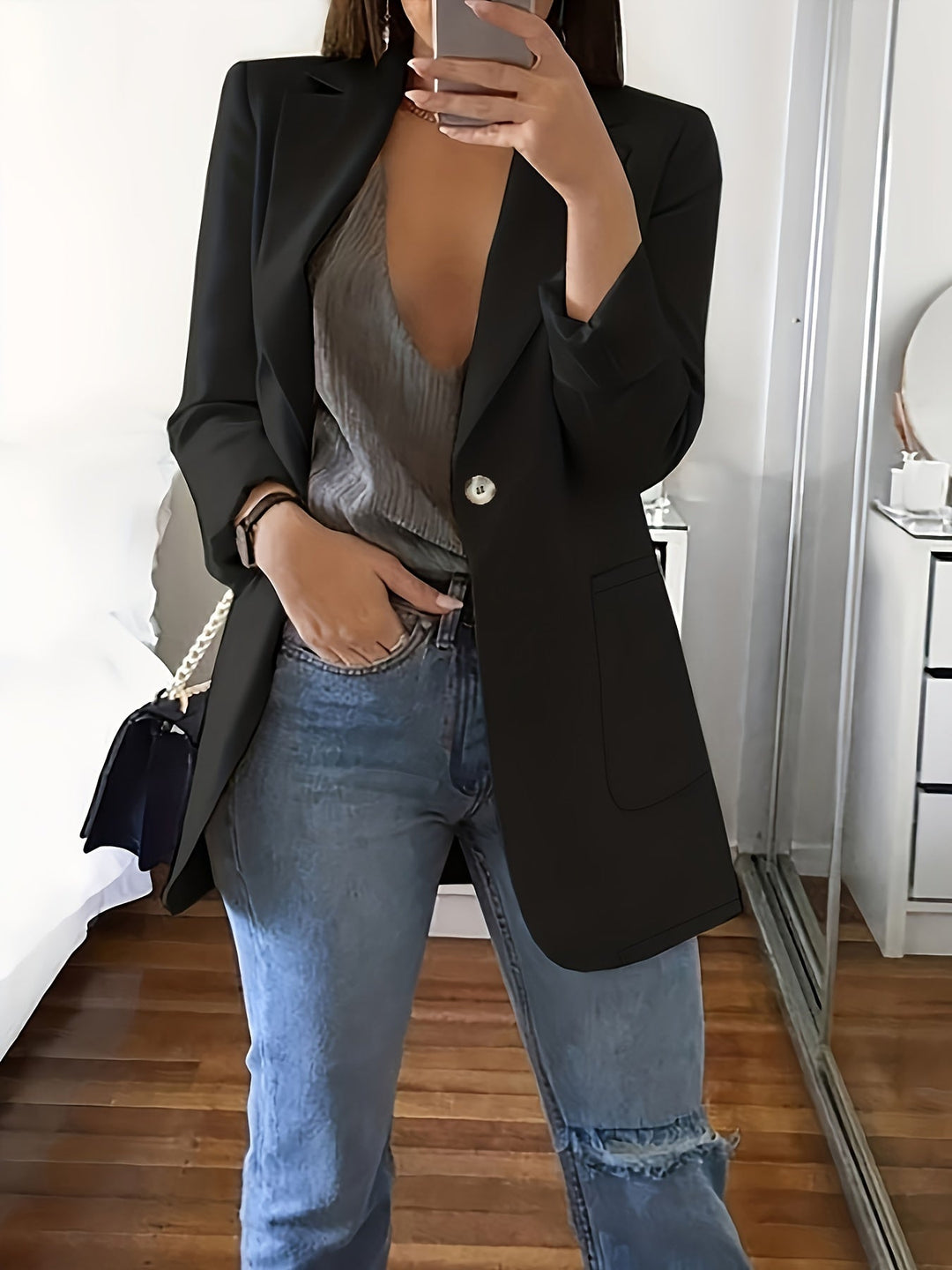 Heidi-Mode | Eleganter Business Longblazer mit Knopfleiste für Damen Chic & Ideal für Alle Jahreszeiten
