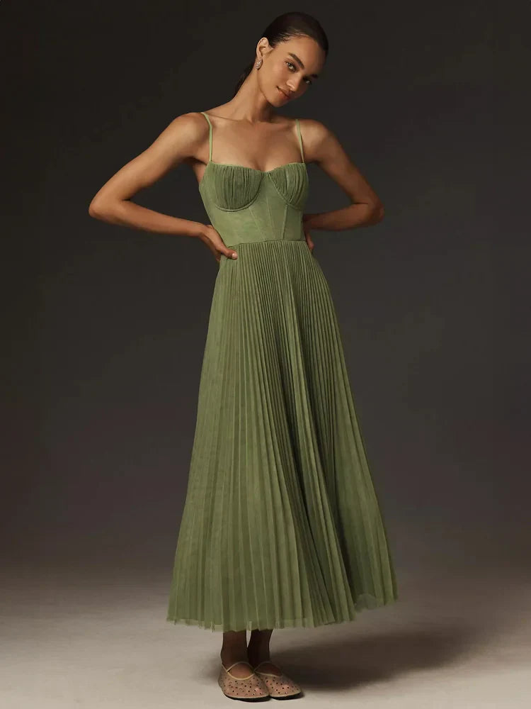 Ausgestelltes Midikleid mit plissiertem Tüll-Bustier