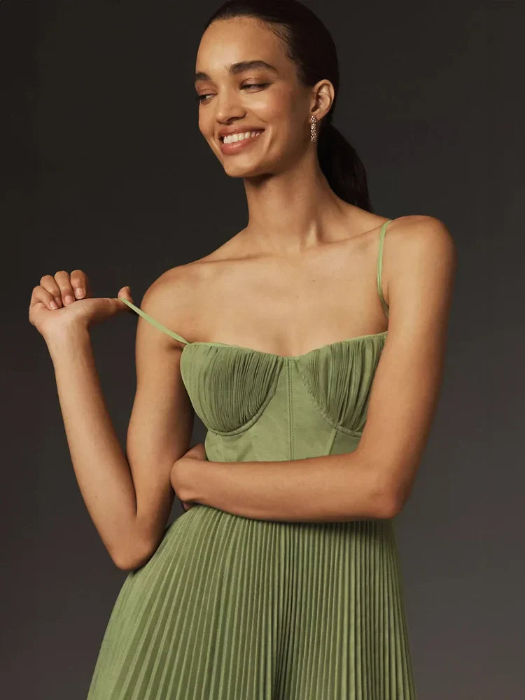 Ausgestelltes Midikleid mit plissiertem Tüll-Bustier