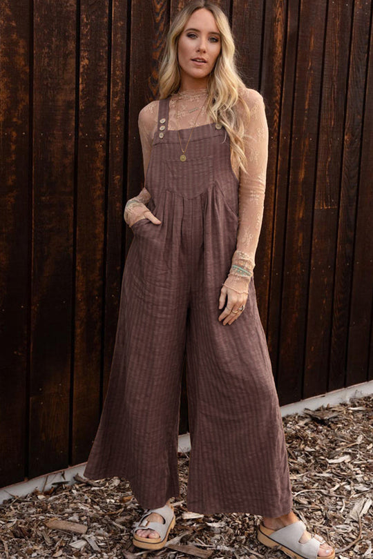 Heidi-Mode | Textured Button Width Leg Shape Overalls