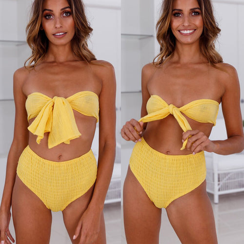 Damen Bandeau-Bikini mit strukturierter Textur und breitem Schleifen-Design Heidi-Mode