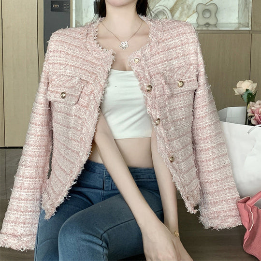 Heidi-Mode | Tweed Rundhals Einreiher Mantel