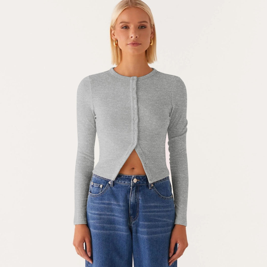 Heidi Mode | Einfarbige schmal geschnittene lange Strickjacke