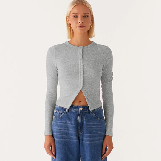 Heidi Mode | Einfarbige schmal geschnittene lange Strickjacke