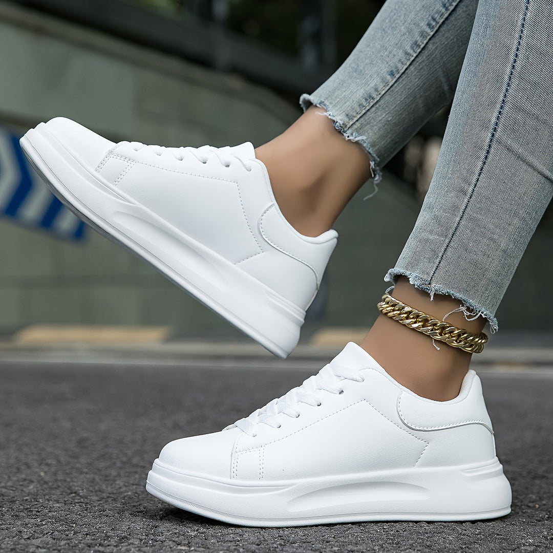 Heidi-Mode | Saubere Weiße Ledersneaker Für Damen, Weiß