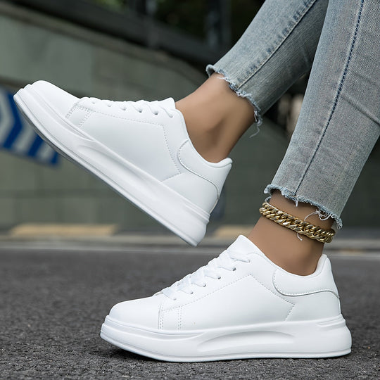 Heidi-Mode | Saubere Weiße Ledersneaker Für Damen, Weiß
