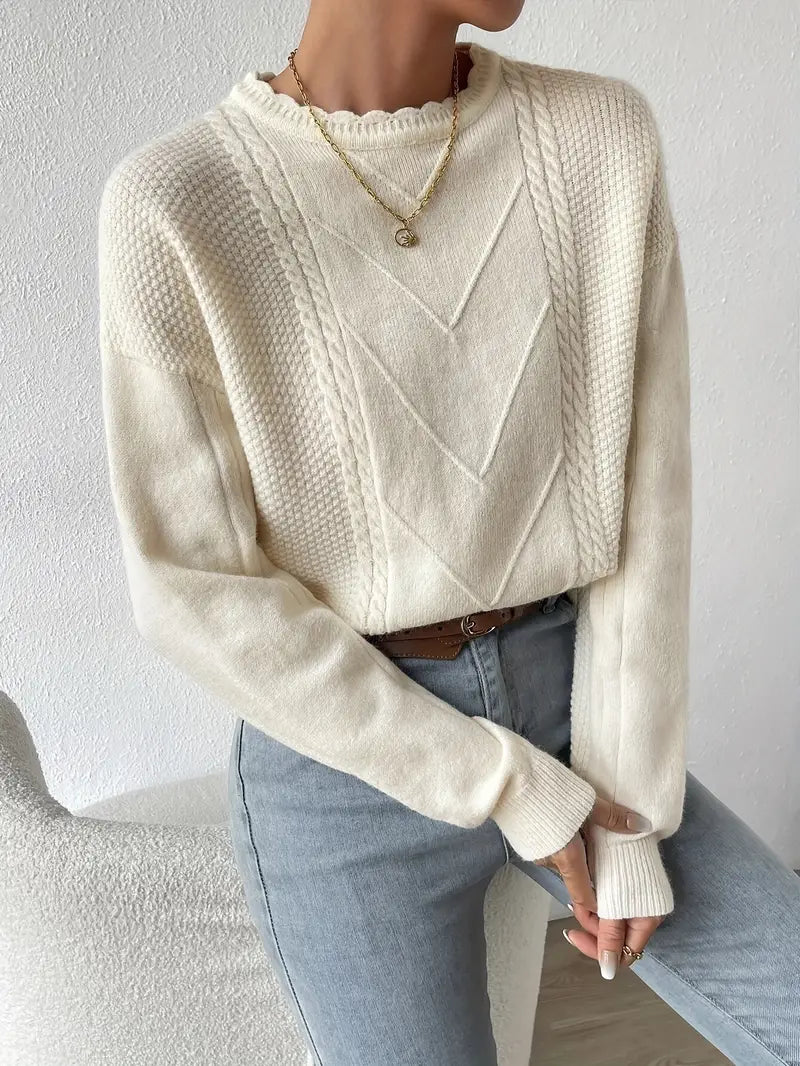 Heidi-Mode | Beiger Damen Kabelstrickpullover