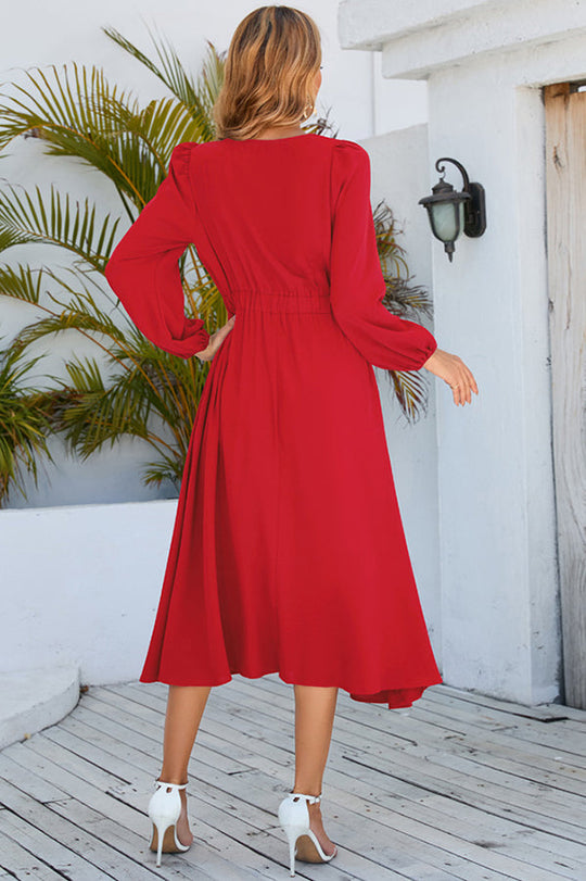 Heidi-Mode | Betsy Langarm Schleife Knoten Hals Midi Kleid
