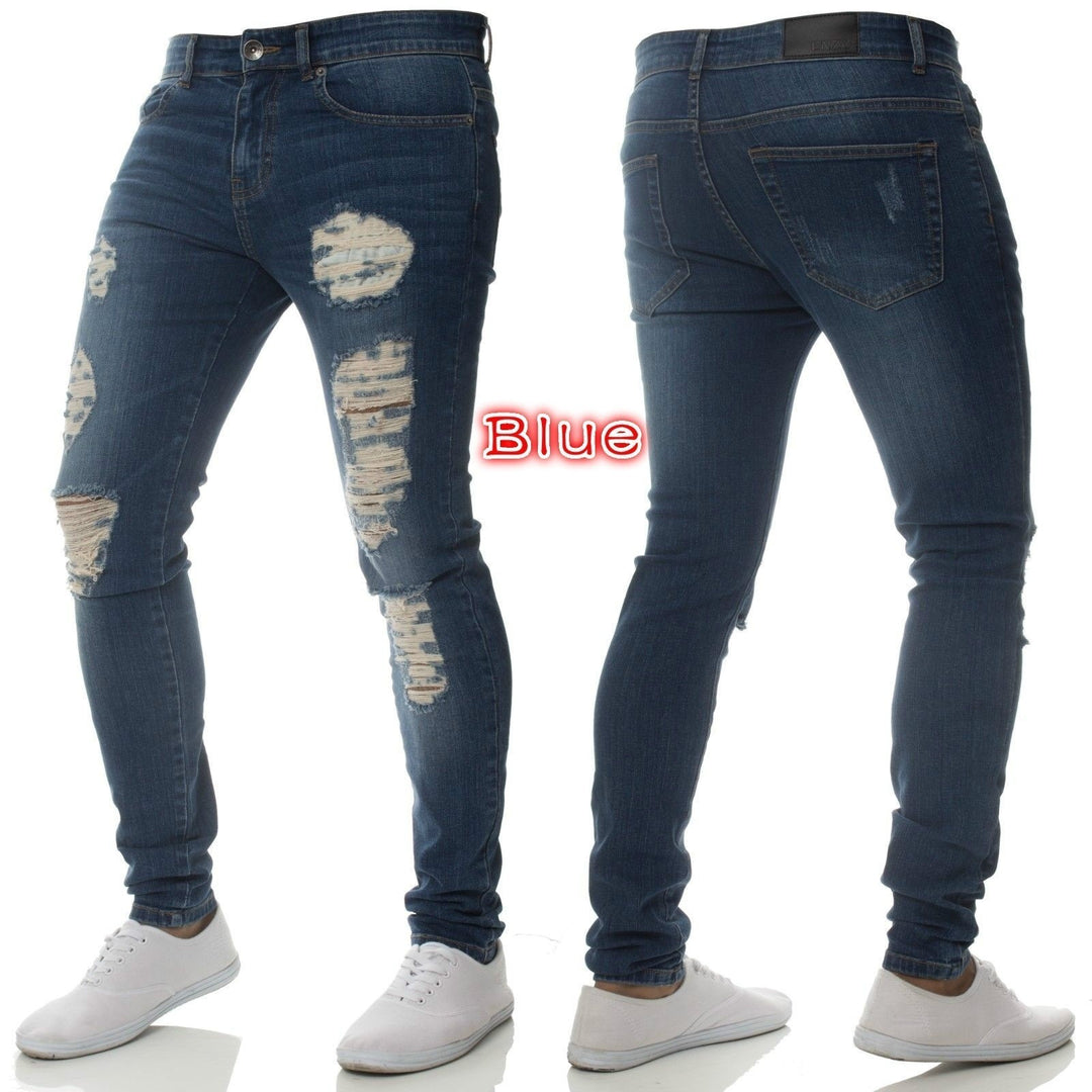 Herren Slim Fit Jeans im lässigen Destroyed-Look mit kontrastierenden Nähten Heidi-Mode