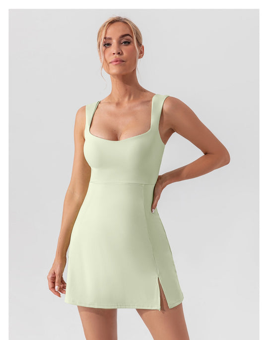 Heidi Mode | Hosenträger einfarbig Yoga Tennisrock leichtes Sportkleid