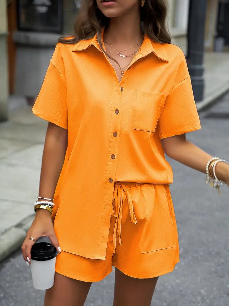 Heidi-Mode | Set Kurzarmhemd & Shorts Relaxed Fit Leicht & Atmungsaktiver Stoff
