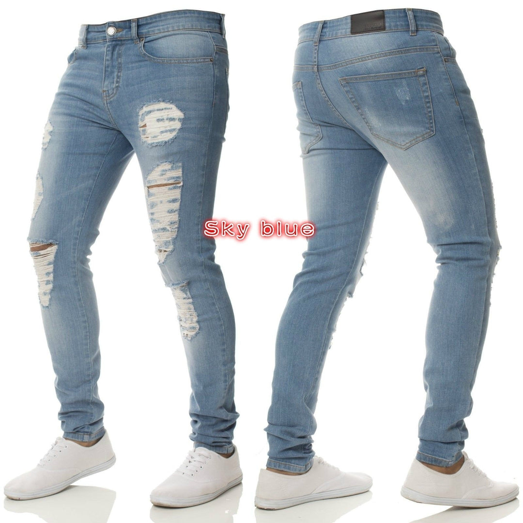 Herren Slim Fit Jeans im lässigen Destroyed-Look mit kontrastierenden Nähten Heidi-Mode