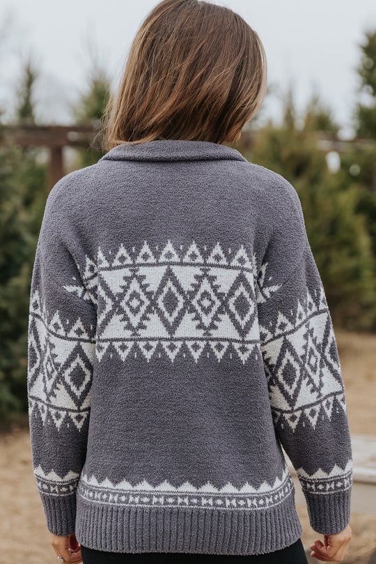 Western Pullover Mit Geometrischem Aufdruck Und Viertelreißverschluss