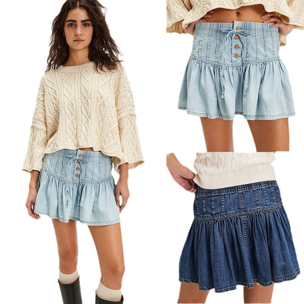 Heidi-Mode | Hoch Taillierter A-Linien Rock aus Jeans mit Falten