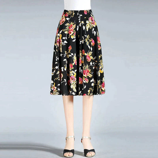 Heidi-Mode | Damen Chiffon Culottes mit Breiten Beinen und Hoher Elastischer Taille