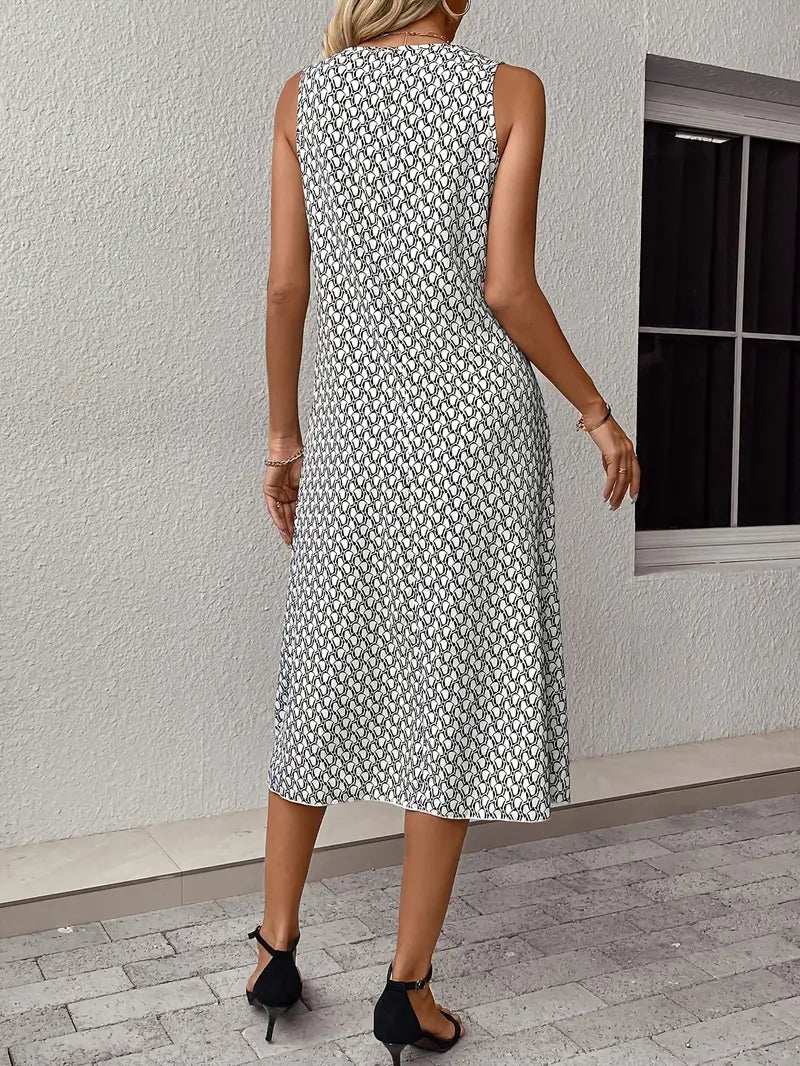 Midi-Kleid mit Rundhals und Allover-Print