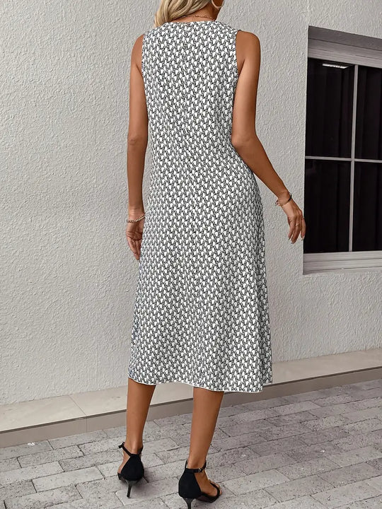 Midi-Kleid mit Rundhals und Allover-Print