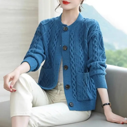 Heidi-Mode | Strickjacke Damen mit Rundhals und Knopfschluss
