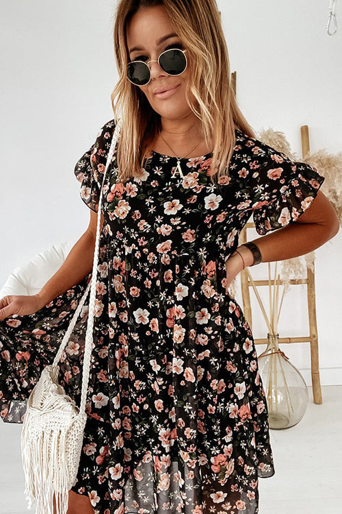 Heidi-Mode | Feels Right Blumen Druck Kurzärmeliges Mini Kleid
