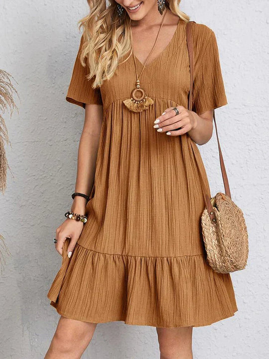 Heidi-Mode | Damen Kleid Breiter V-Ausschnitt Lässig