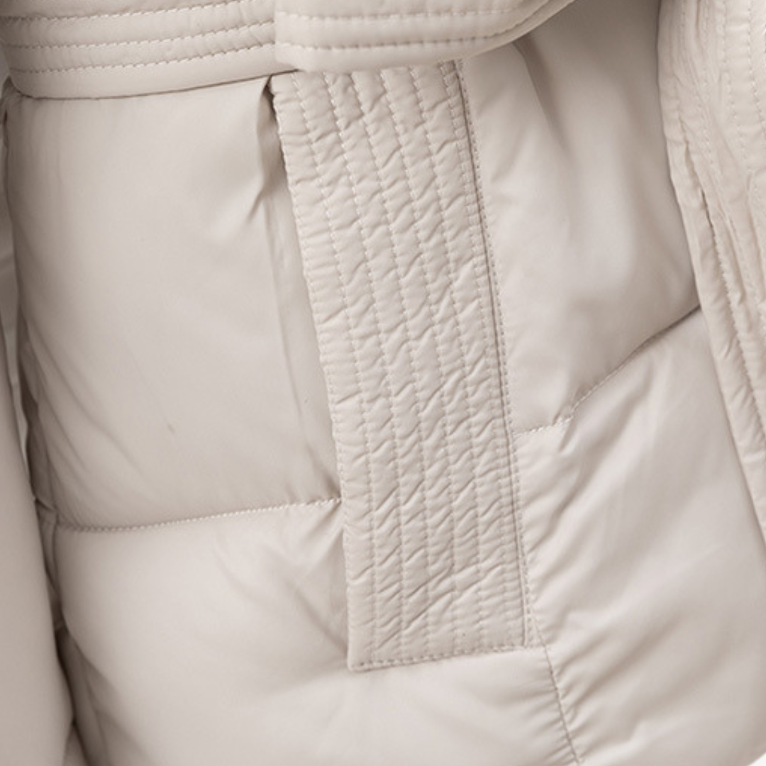 Heidi-Mode | Damen Pufferjacke mit Kapuze und Gürtel