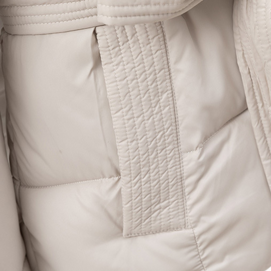 Heidi-Mode | Damen Pufferjacke mit Kapuze und Gürtel