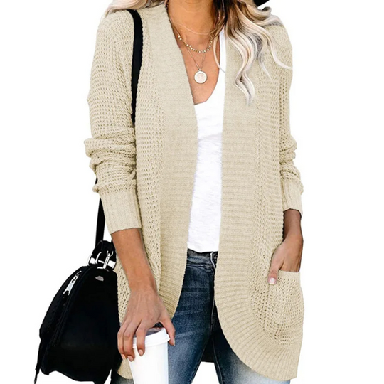 Heidi-Mode | Lange Westen Damen Offene Vorderseite Strickjacke mit Taschen