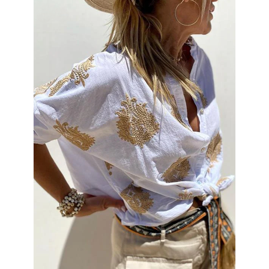 Heidi-Mode | Bluse mit goldenen Details - Elegant & bequem