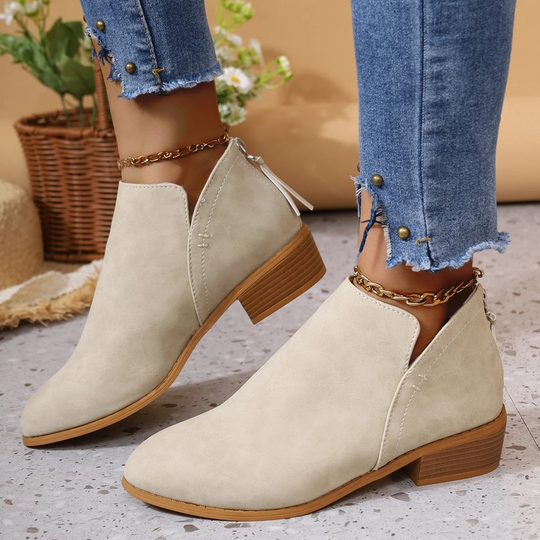 Heidi-Mode | Klassischer Stil Ankle Boots mit Holzabsatz und Einfacher Anziehhilfe Damen Ankle Boots