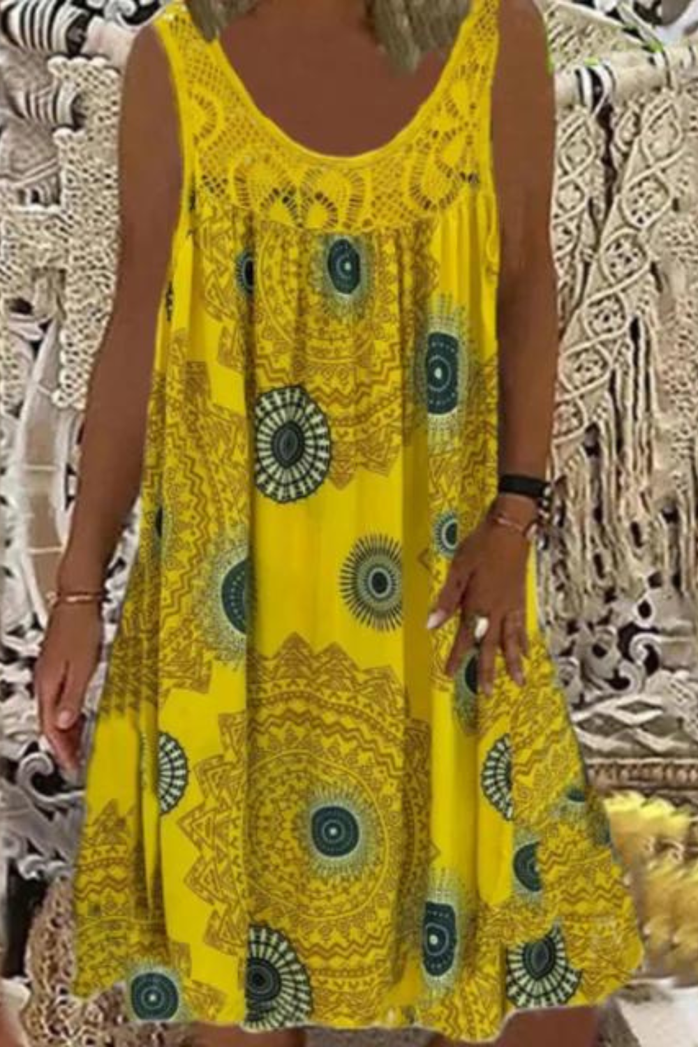 Heidi – Sommerkleid mit O-Ausschnitt und ärmellosem Print