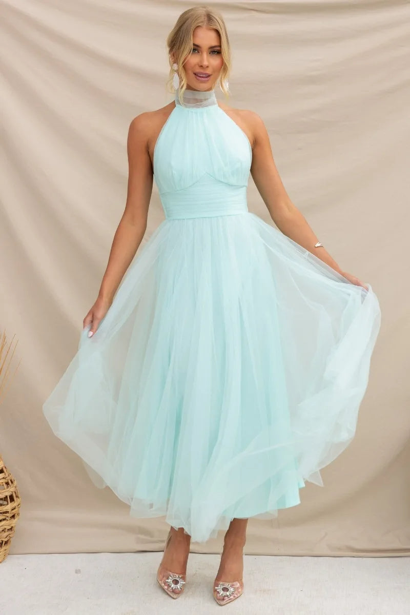 Heidi-Mode | Elegantes Tüll Halter Midikleid Perfekt für Edle Anlässe