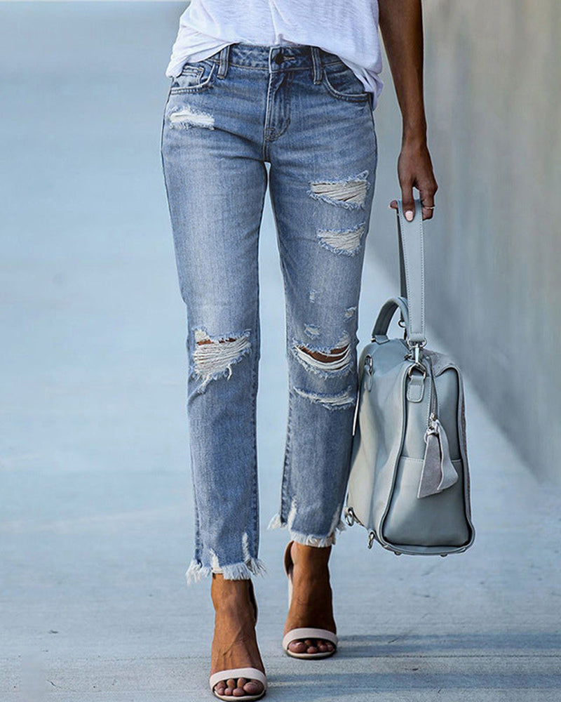 Heidi-Mode | Damen Schicke Zerfledderte Jeans Denim