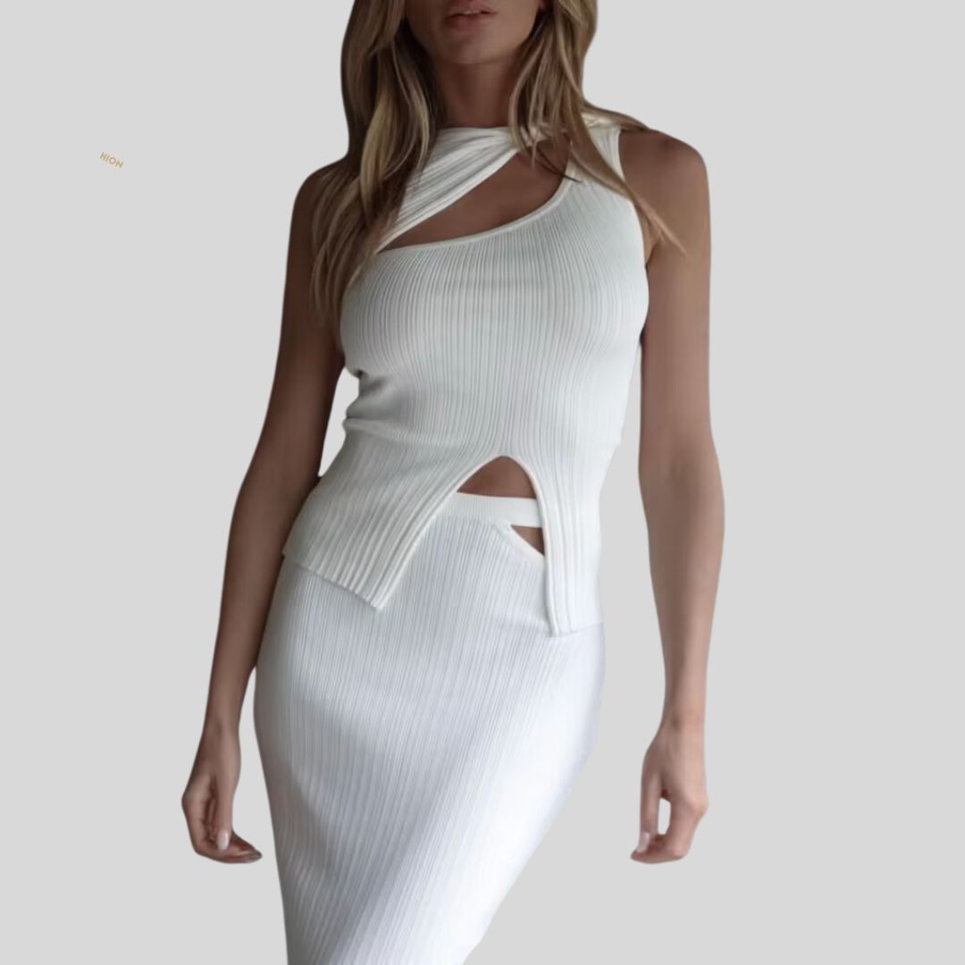 set met onregelmatige gedraaide knot crop top