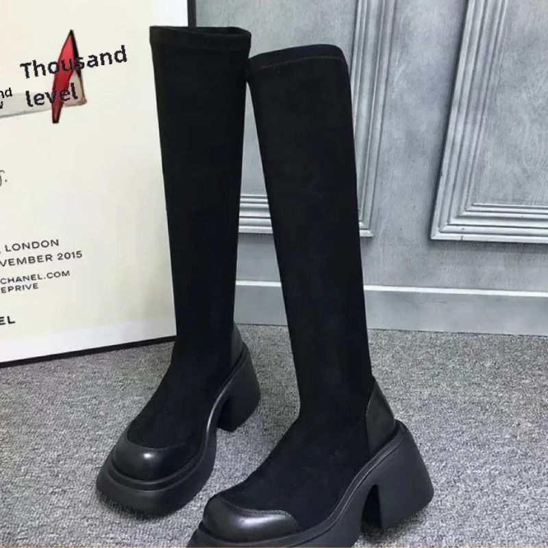 Heidi-Mode | Overknee Platform Stiefel mit Chunky Sohle Trendige Damen Stiefel